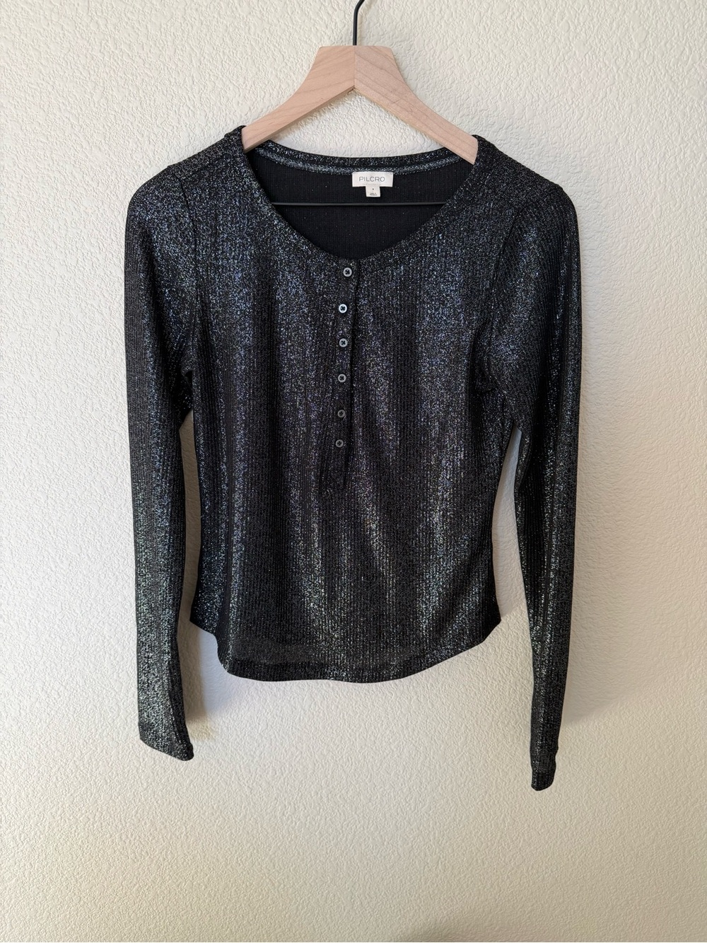 Anthropologie Pilcro Shimmery Black Long-Sleeve Top